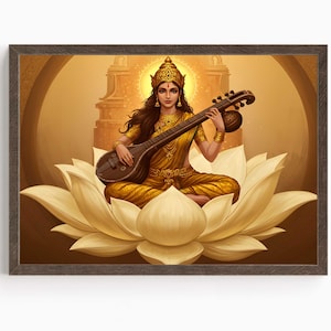 Saraswati, Goddess Saraswati, Goddess of Knowledge, Saraswati Art, Hindu Goddess, Indian Goddess, Digital Print of Saraswati