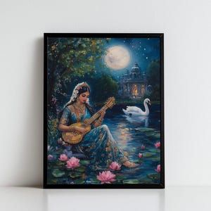 Saraswati, Goddess Saraswati, Goddess of Knowledge, Saraswati Art, Hindu Goddess, Indian Goddess, Digital Print of Saraswati