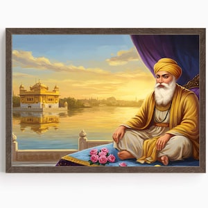 Guru Nanak Dev, Erster Sikh Guru (1469-1539), Sikh Kunst, Vintage religiöse Malerei, spirituelle Wandkunst, Sikh Digitale Malerei