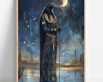 Egyptian God Thoth Print, Thoth Wall Art, Ancient Egyptian Mythology Decor, Wisdom and Writing God Artwork, Egyptian Art Print