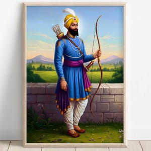 Guru Gobind Singh, 10th Sikh Guru (1675–1708), Sikh Art, Vintage Religious Art Print, Sikh Spiritual Painting, Sikh Digital Painting