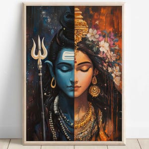 Shiva e Parvati, Shiv Shakti, Dio Shiva, Parvati, Shiv Parvati, Dio indù, Arte Shiv, Arte murale Shiva, Dipinto Shiv, Stampa poster, Tela
