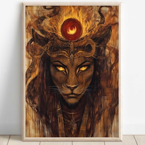 Egyptian Goddess Sekhmet Print, Sekhmet Goddess Wall Art, Ancient Egyptian Mythology Decor, Fierce Lioness Goddess Artwork, Egyptian Art
