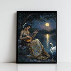 Saraswati, Goddess Saraswati, Goddess of Knowledge, Saraswati Art, Hindu Goddess, Indian Goddess, Digital Print of Saraswati