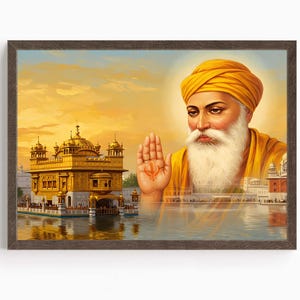 Guru Nanak Dev, Erster Sikh Guru (1469-1539), Sikh Kunst, Vintage religiöse Malerei, spirituelle Wandkunst, Sikh Digitale Malerei