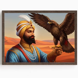 Guru Gobind Singh, 10th Sikh Guru (1675–1708), Sikh Art, Vintage Religious Art Print, Sikh Spiritual Painting, Sikh Digital Painting
