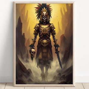 Aztec Wall Art, Mictlantecuhtli Art, Aztec God of Death Decor, Aztec Mythology Artwork, Mexican Aztec Art, Underworld God