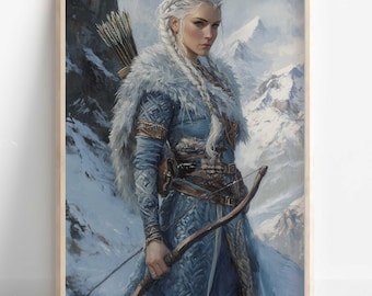 Skadi Wall Art, Norse Mythology Decor, Viking Goddess, Goddess of Winter, Nordic Wall Art, Skadi with Bow and Mountains, Norse Home Decor
