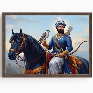 Guru Gobind Singh, 10th Sikh Guru (1675–1708), Sikh Art, Vintage Religious Art Print, Sikh Spiritual Painting, Sikh Digital Painting