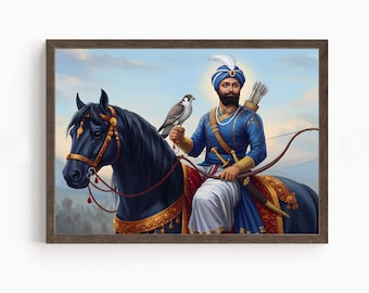 Guru Gobind Singh, 10th Sikh Guru (1675–1708), Sikh Art, Vintage Religious Art Print, Sikh Spiritual Painting, Sikh Digital Painting