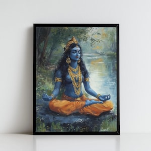 Kali Meditating, Kali, Kali Maa, Hindu Goddess Kali, Kali Art, Kali Mata, Hindu Goddess Wall Art, Goddess, Hindu God, Poster Print, Canvas