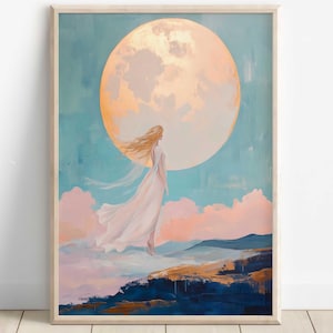 Selene Wall Art, Moon Goddess Canvas, Woman and Moon Fantasy Artwork, Greek Mythology Decor, Divine Feminine Artwork, Selene Canvas