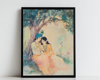 Krishna Art, Krishna and Radha, Radha Krishna, Krishna Painting, Hindu God, Hindu God Wall Art, Indian God, Digital Print of Krishna