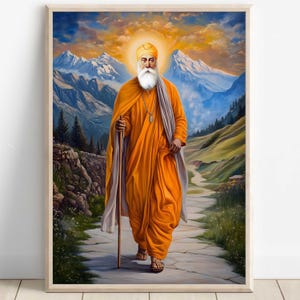 Guru Nanak Dev, Erster Sikh Guru (1469-1539), Sikh Kunst, Vintage religiöse Malerei, spirituelle Wandkunst, Sikh Digitale Malerei