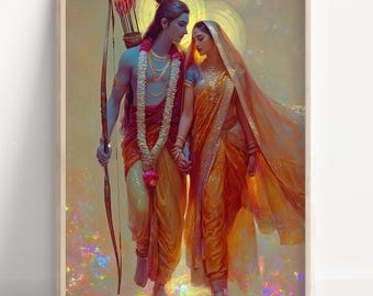 Ram and Sita, Lord Rama, Ramyana, Ramyan, Hindu God Wall Art, Ram, Rama, Indian God, Digital Print of Ram