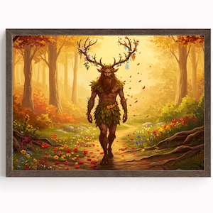 Cernunnos Celtic God Wall Art, Gaulish Mythology Print, God of Nature and Abundance, Celtic Tonalism Decor, Ancient Celtic Spiritual Artwork