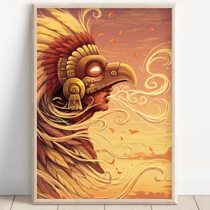 Aztec Wall Art, Ehecatl Art, Aztec God of Wind Decor, Aztec Mythology Artwork, Mexican Aztec Art, God of Breeze and Air