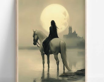 Rhiannon Celtic Goddess Wall Art, Welsh Mythology Print, Goddess of Horses and Enchantment, Celtic Tonalism Decor, Feminine Pagan Artwork