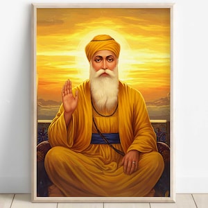 Guru Nanak Dev, Erster Sikh Guru (1469-1539), Sikh Kunst, Vintage religiöse Malerei, spirituelle Wandkunst, Sikh Digitale Malerei