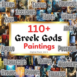 110+ Greek God Digital Paintings Bundle, Zeus, Apollo, Poseidon, Ares, Hermes, Dionysus, Helios, Hypnos, Morpheus, Asclepius, Hades and more
