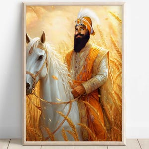 Guru Gobind Singh, 10th Sikh Guru (1675–1708), Sikh Art, Vintage Religious Art Print, Sikh Spiritual Painting, Sikh Digital Painting