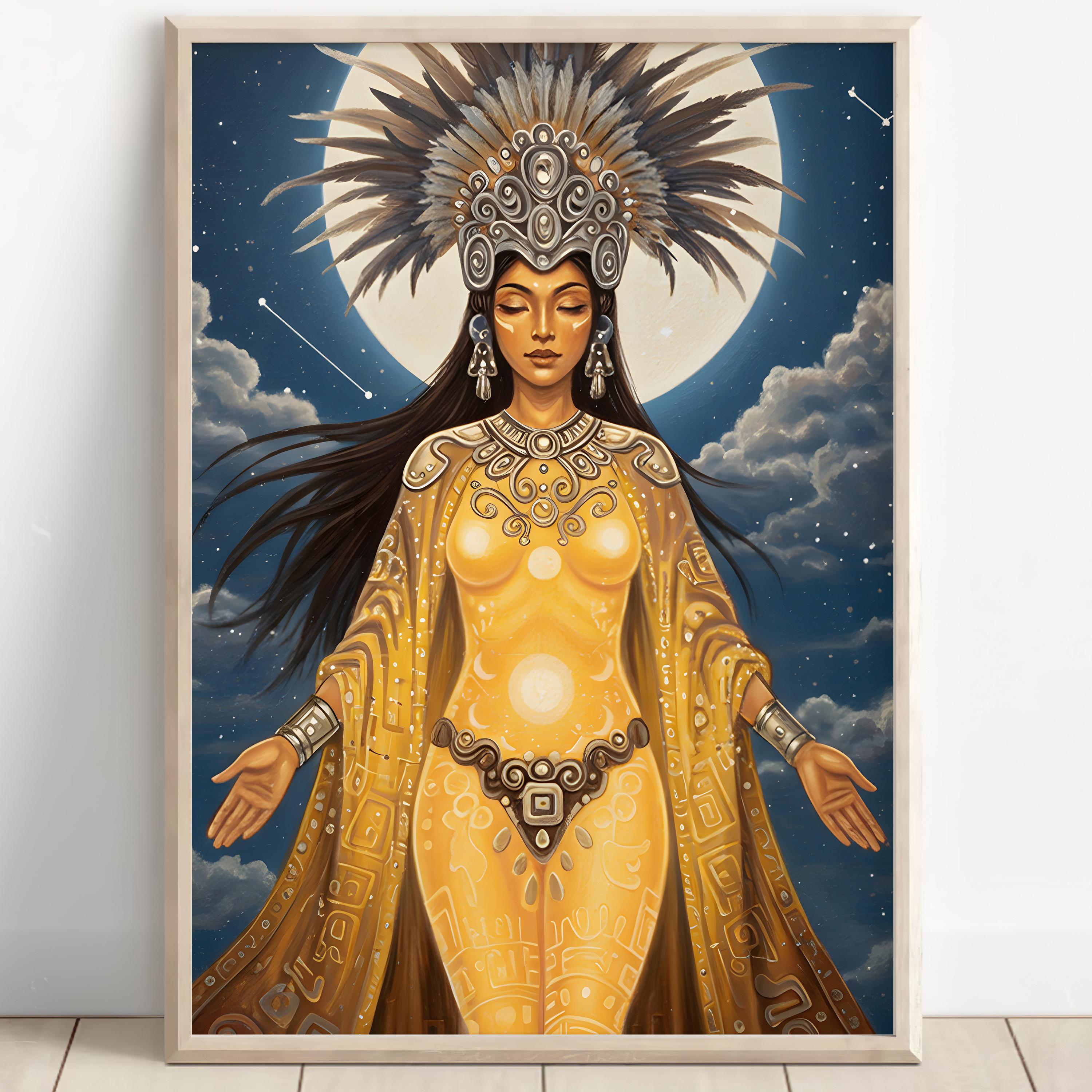 Aztec Wall Art, Coyolxauhqui Art, Aztec Moon Goddess Decor, Aztec Mythology Artwork, Mexican Aztec Art, Goddess of the Moon