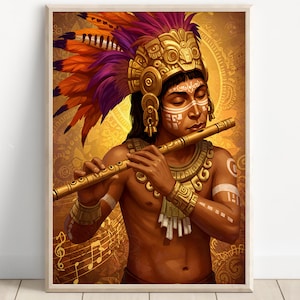 Aztec Wall Art, Xochipilli Art, Aztec God of Art and Music Decor, Aztec Mythology Artwork, Mexican Aztec Art, God of Flowers and Creativity