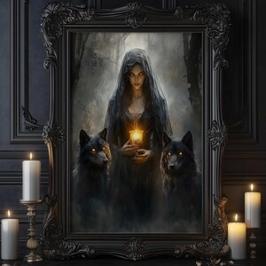 Hecate Wall Art, Greek Goddess of Magic and Witchcraft, Art Nouveau Decor, Divine Feminine Artwork, Greek Mythology Art, Greek Goddess