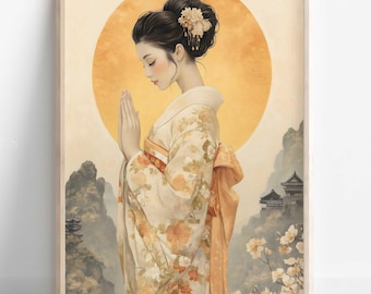 天照大御神プリント、天照大御神アート、天照大御神、日本の太陽の女神