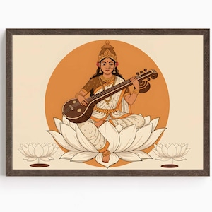 Saraswati, Goddess Saraswati, Goddess of Knowledge, Saraswati Art, Hindu Goddess, Indian Goddess, Digital Print of Saraswati
