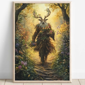 Cernunnos Celtic God Wall Art, Gaulish Mythology Print, God of Nature and Abundance, Celtic Tonalism Decor, Ancient Celtic Spiritual Artwork