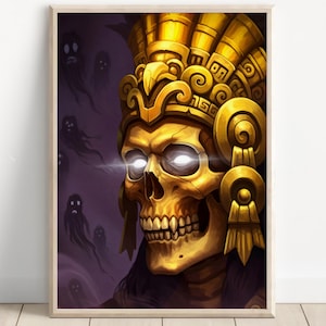 Aztec Wall Art, Mictlantecuhtli Art, Aztec God of Death Decor, Aztec Mythology Artwork, Mexican Aztec Art, Underworld God
