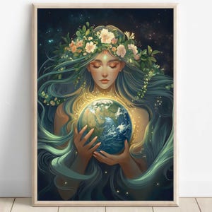 Gaia Wall Art, Greek Goddess of Earth, Nouveau Inspired Decor, Divine Feminine Mythology Print, Cult Gaia Feminine Energy, Greek Poster