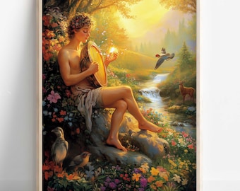 Arte mural de Hermes, Mensajero de los dioses, comercio, ladrones, póster de dioses griegos, decoración de dioses griegos, arte mural de dioses griegos, arte del dios griego Hermes
