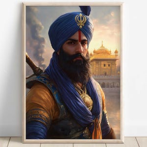 Khalsa Warrior, Sikh Art Print, Bold Warrior, Traditional Artwork, Spiritual Wall Art, Vibrant Punjab Heritage, Martial Sikh History