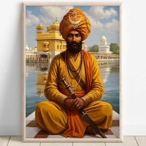 Sikh Art, Akali at Golden Temple, Sikh Art Painting, Sikh Spiritual Painting, Sikh Digital Painting