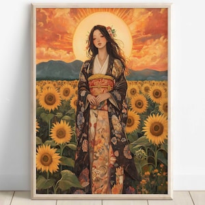 Amaterasu Print, Amaterasu Art, Amaterasu Goddess, Japanese Sun Goddess, Shinto Deity, Japanese Mythology, Japanese Artwork, Japanese Poster