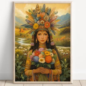 Aztec Wall Art, Xochiquetzal Art, Aztec Goddess of Beauty Decor, Aztec Mythology Artwork, Mexican Aztec Art, Goddess of Love and Fertility