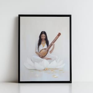 Saraswati, Goddess Saraswati, Goddess of Knowledge, Saraswati Art, Hindu Goddess, Indian Goddess, Digital Print of Saraswati