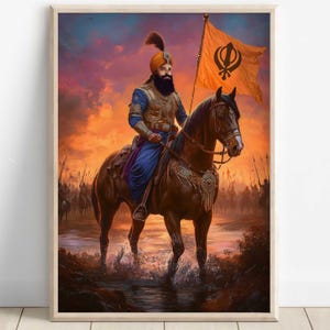 Guru Gobind Singh, 10th Sikh Guru (1675–1708), Sikh Art, Vintage Religious Art Print, Sikh Spiritual Painting, Sikh Digital Painting