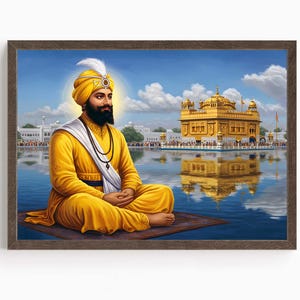 Guru Gobind Singh, 10th Sikh Guru (1675–1708), Sikh Art, Vintage Religious Art Print, Sikh Spiritual Painting, Sikh Digital Painting