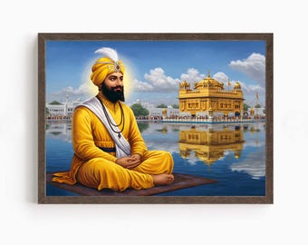 Guru Gobind Singh, 10th Sikh Guru (1675–1708), Sikh Art, Vintage Religious Art Print, Sikh Spiritual Painting, Sikh Digital Painting