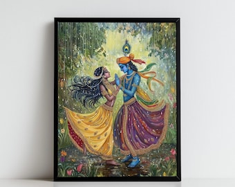 Krishna Art, Krishna and Radha, Radha Krishna, Krishna Painting, Hindu God, Hindu God Wall Art, Indian God, Digital Print of Krishna
