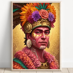 Aztec Wall Art, Xochipilli Art, Aztec God of Art and Music Decor, Aztec Mythology Artwork, Mexican Aztec Art, God of Flowers and Creativity