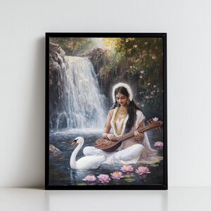 Saraswati, Goddess Saraswati, Goddess of Knowledge, Saraswati Art, Hindu Goddess, Indian Goddess, Digital Print of Saraswati