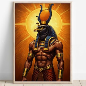 Egyptian God Ra Print, Ra Wall Art, Ancient Egyptian Mythology Decor, Sun God Artwork, Egyptian Art Print