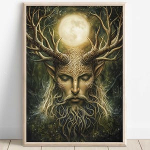Cernunnos Celtic God Wall Art, Gaulish Mythology Print, God of Nature and Abundance, Celtic Tonalism Decor, Ancient Celtic Spiritual Artwork
