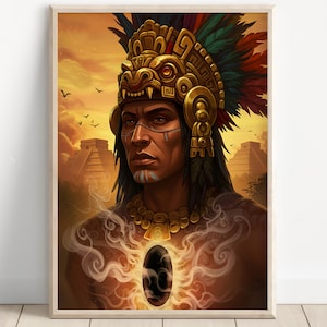 Aztec Wall Art, Tezcatlipoca Art, Aztec God of Night Decor, Aztec Mythology Artwork, Mexican Aztec Art, God of Darkness and Sorcery