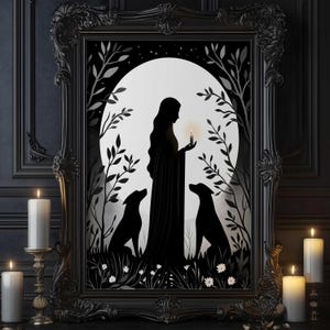 Hecate Wall Art, Greek Goddess of Magic and Witchcraft, Art Nouveau Decor, Divine Feminine Artwork, Greek Mythology Art, Greek Goddess