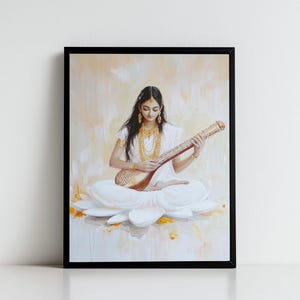 Saraswati, Goddess Saraswati, Goddess of Knowledge, Saraswati Art, Hindu Goddess, Indian Goddess, Digital Print of Saraswati